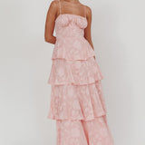 Provence Bloom Tiered Maxi Dress Jacquard Pink