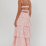 Provence Bloom Tiered Maxi Dress Jacquard Pink