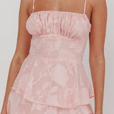 Provence Bloom Tiered Maxi Dress Jacquard Pink
