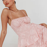 Provence Bloom Tiered Maxi Dress Jacquard Pink