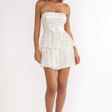 Provence Bloom Tiered Sequin Mini Dress White