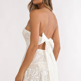 Provence Bloom Tiered Sequin Mini Dress White