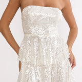 Provence Bloom Tiered Sequin Mini Dress White