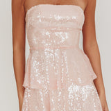 Provence Bloom Tiered Sequin Mini Dress Pink