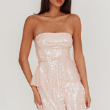Provence Bloom Tiered Sequin Mini Dress Pink
