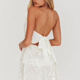 Provence Bloom Tiered Sequin Mini Dress White