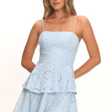 Provence Bloom Tiered Mini Dress Eyelet Blue