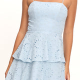 Provence Bloom Tiered Mini Dress Eyelet Blue