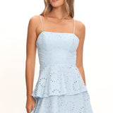 Provence Bloom Tiered Mini Dress Eyelet Blue