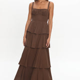 Provence Bloom Tiered Maxi Dress Chocolate