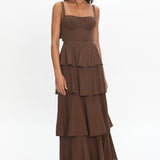 Provence Bloom Tiered Maxi Dress Chocolate