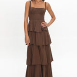 Provence Bloom Tiered Maxi Dress Chocolate