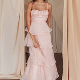 Provence Bloom Tiered Midi Dress Blush