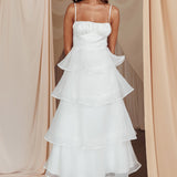 Provence Bloom Tiered Midi Dress White