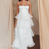 Provence Bloom Tiered Midi Dress White