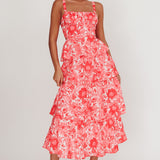 Provence Bloom Tiered Floral Maxi Dress Pink