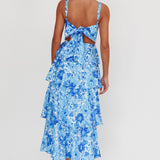 Provence Bloom Tiered Floral Maxi Dress Blue
