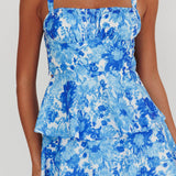 Provence Bloom Tiered Floral Maxi Dress Blue