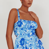 Provence Bloom Tiered Floral Maxi Dress Blue