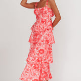 Provence Bloom Tiered Floral Maxi Dress Pink
