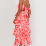 Provence Bloom Tiered Floral Maxi Dress Pink