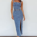 Onyx Thigh Split Midi Dress Denim
