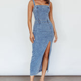Onyx Thigh Split Midi Dress Denim