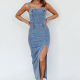 Onyx Thigh Split Midi Dress Denim