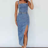 Onyx Thigh Split Midi Dress Denim