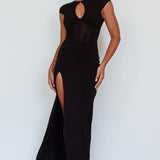 Capricorn Cap Sleeve Keyhole Maxi Dress Black