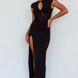 Capricorn Cap Sleeve Keyhole Maxi Dress Black