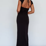 Capricorn Cap Sleeve Keyhole Maxi Dress Black