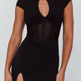 Capricorn Cap Sleeve Keyhole Maxi Dress Black