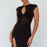 Capricorn Cap Sleeve Keyhole Maxi Dress Black
