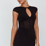 Capricorn Cap Sleeve Keyhole Maxi Dress Black