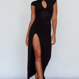 Capricorn Cap Sleeve Keyhole Maxi Dress Black