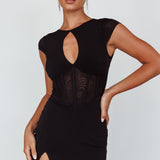Capricorn Cap Sleeve Keyhole Maxi Dress Black