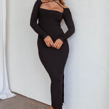 News Flash Long Sleeve Midi Dress Black