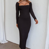 News Flash Long Sleeve Midi Dress Black