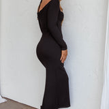 News Flash Long Sleeve Midi Dress Black