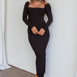 News Flash Long Sleeve Midi Dress Black