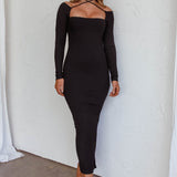News Flash Long Sleeve Midi Dress Black