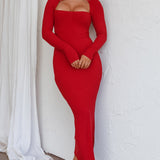 News Flash Long Sleeve Midi Dress Cherry