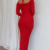 News Flash Long Sleeve Midi Dress Cherry