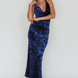 Byzantine Cowl Halterneck Midi Dress Floral Midnight Blue