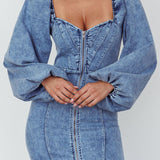 Tasmyn Balloon Sleeve Zipper Mini Dress Denim