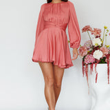 Leia Long Sleeve Waist Tie Mini Dress Rose