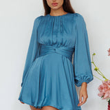 Leia Long Sleeve Waist Tie Mini Dress Teal