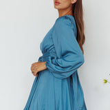 Leia Long Sleeve Waist Tie Mini Dress Teal