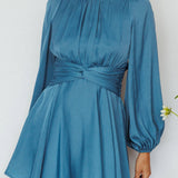 Leia Long Sleeve Waist Tie Mini Dress Teal